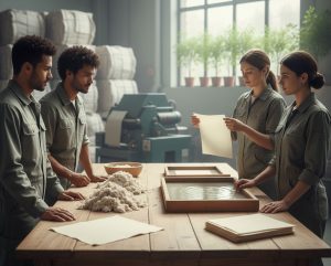 Staff producing paper inside the factory